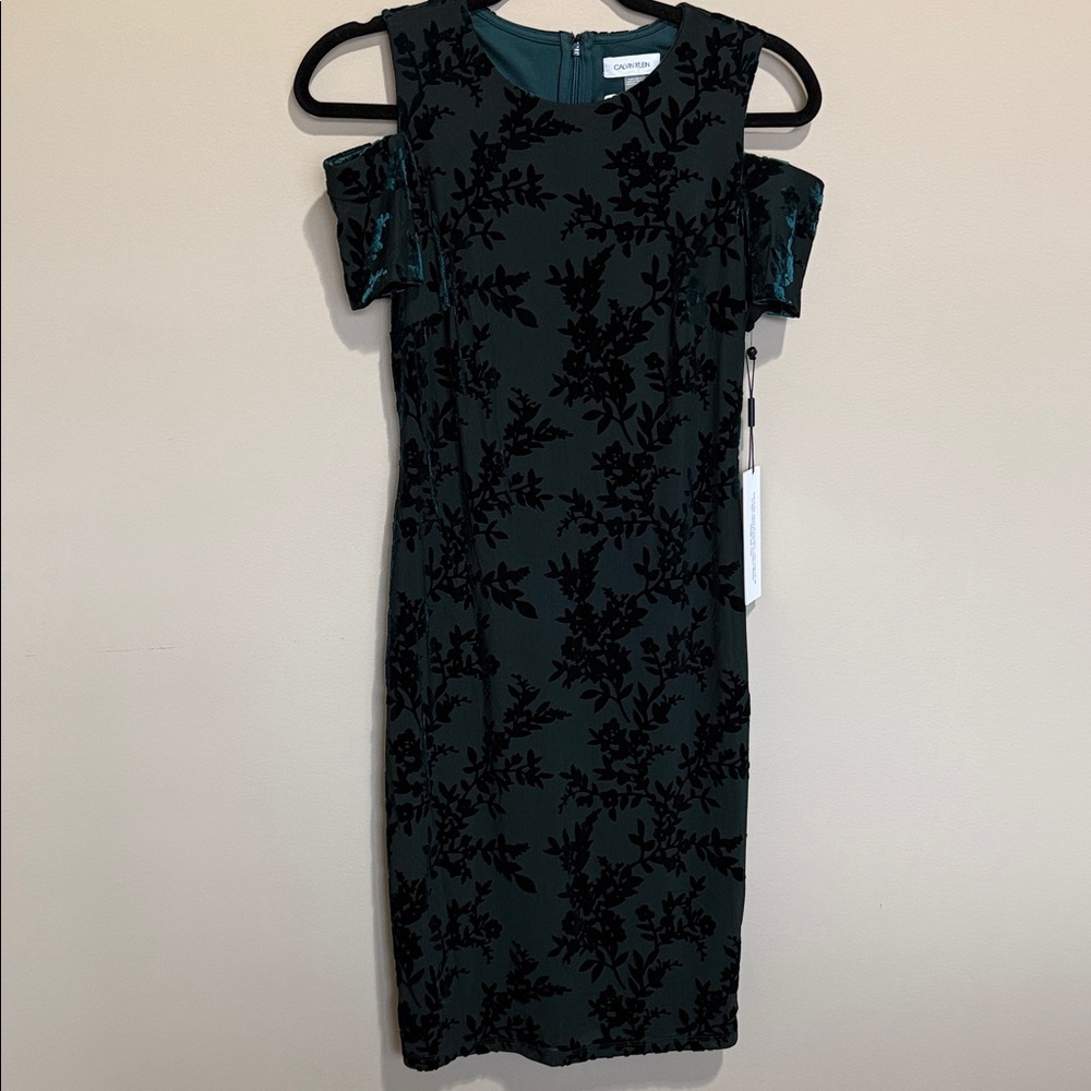 Calvin Klein Dark Green Velvet Midi Dress